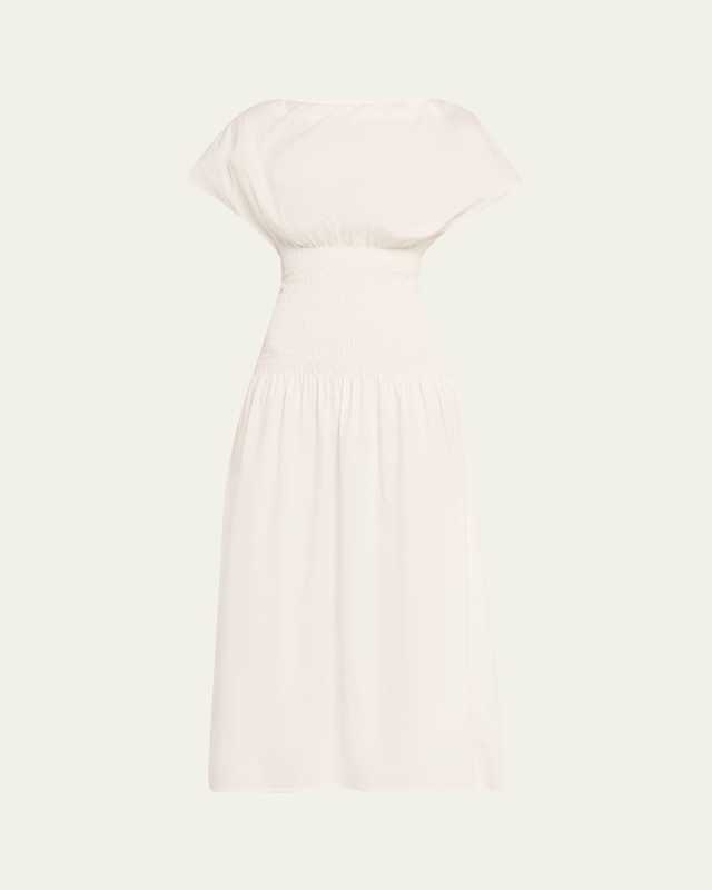 Ava Short-Sleeve Smocked Midi Dress